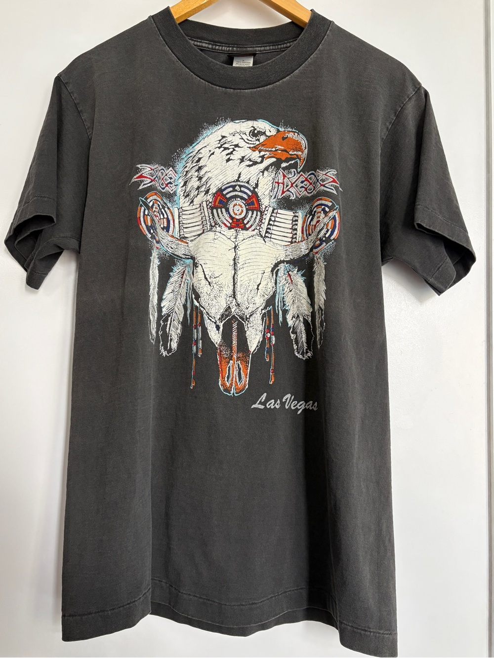 Vintage 90s Diamond Dust Las Vegas Eagle Cow Skull Graphic Tee - USA Made - L